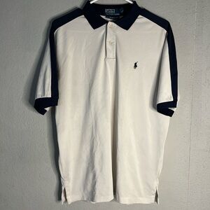 Ralph Lauren Men's Cream and Navy Polo Shirt